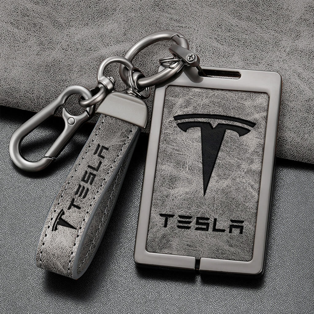 Tesla Key Card Holder | Alcantara and Metal - Marnana Cowhide+Grey