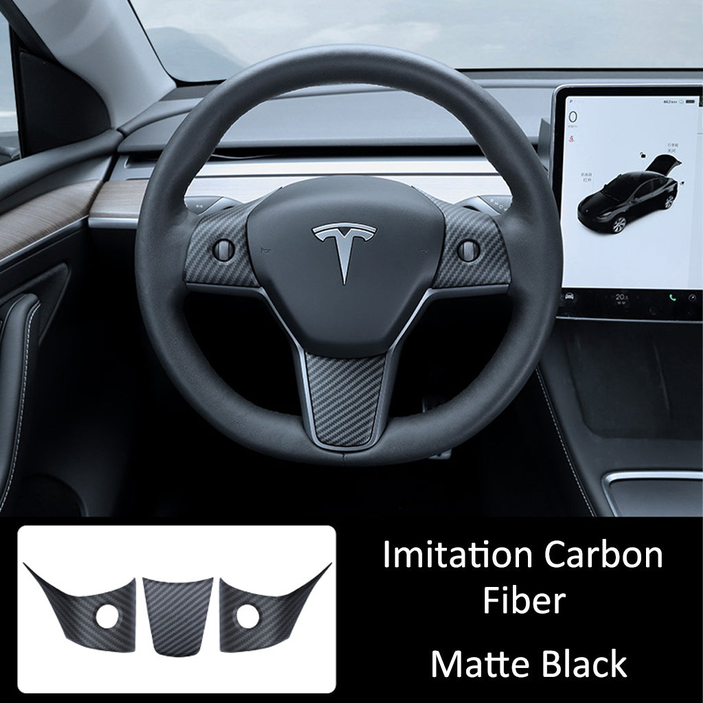 Steering-Wheel-Control-Panel-Imitation-Carbon-Fiber-Cove-Matte-Black-for-Model-3-Y-Marnana