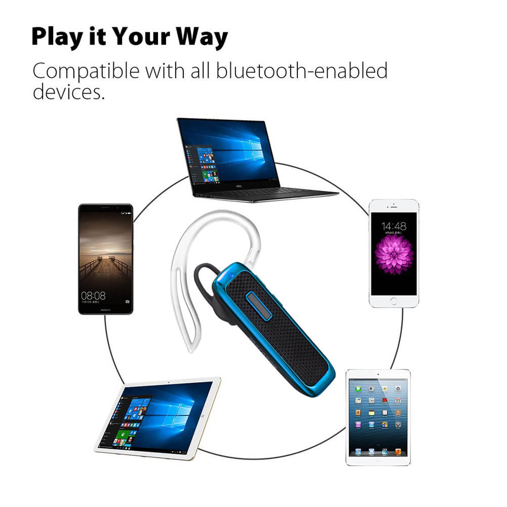 Marnana Bluetooth Headset Wireless Earpiece with 18+ Hours Playtime - Blue