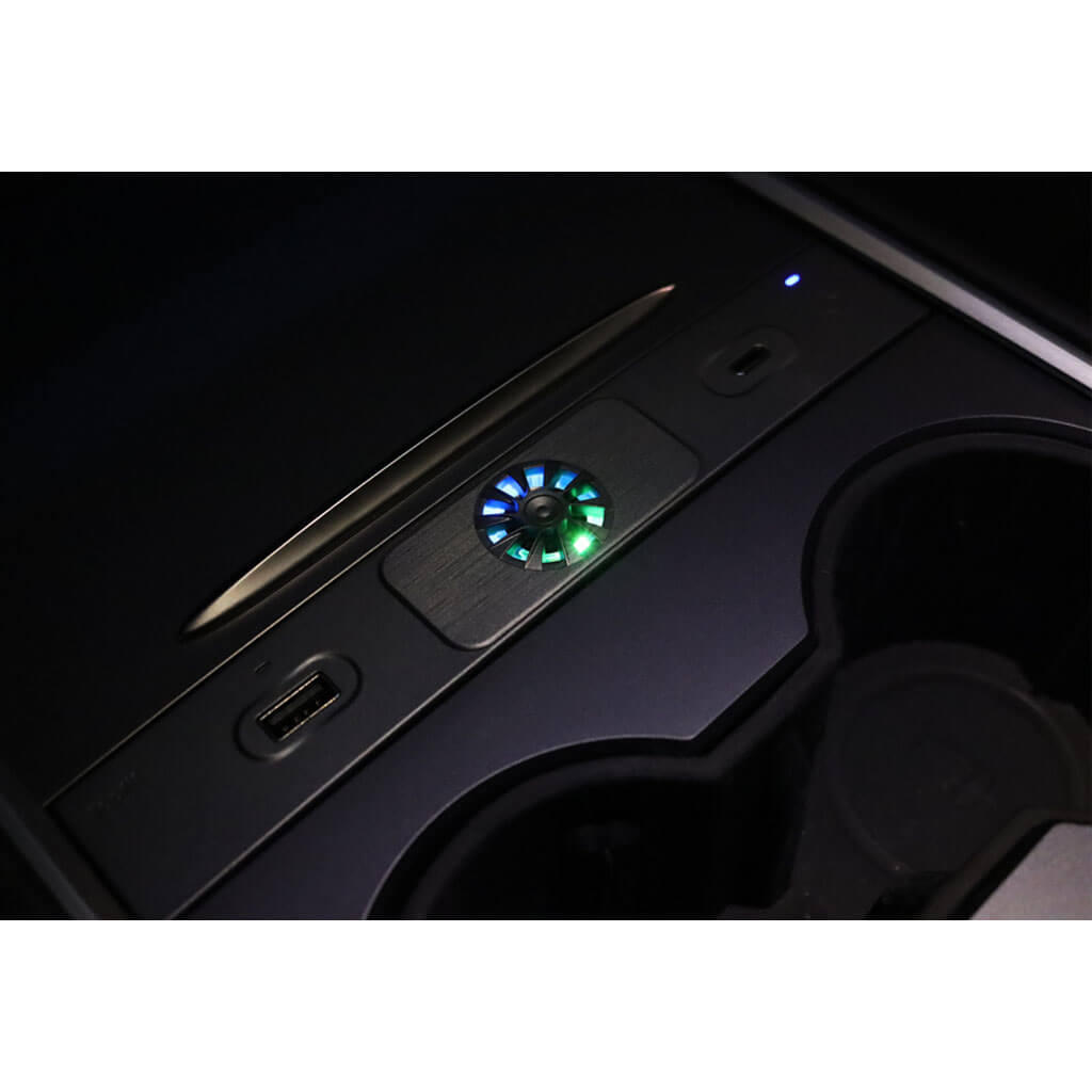 Tesla-Air-Freshener-with-USB-Hub-for-Model-3-and-Model-Y-Supports-Fast-Charging-and-has-ambient-light-Marnana