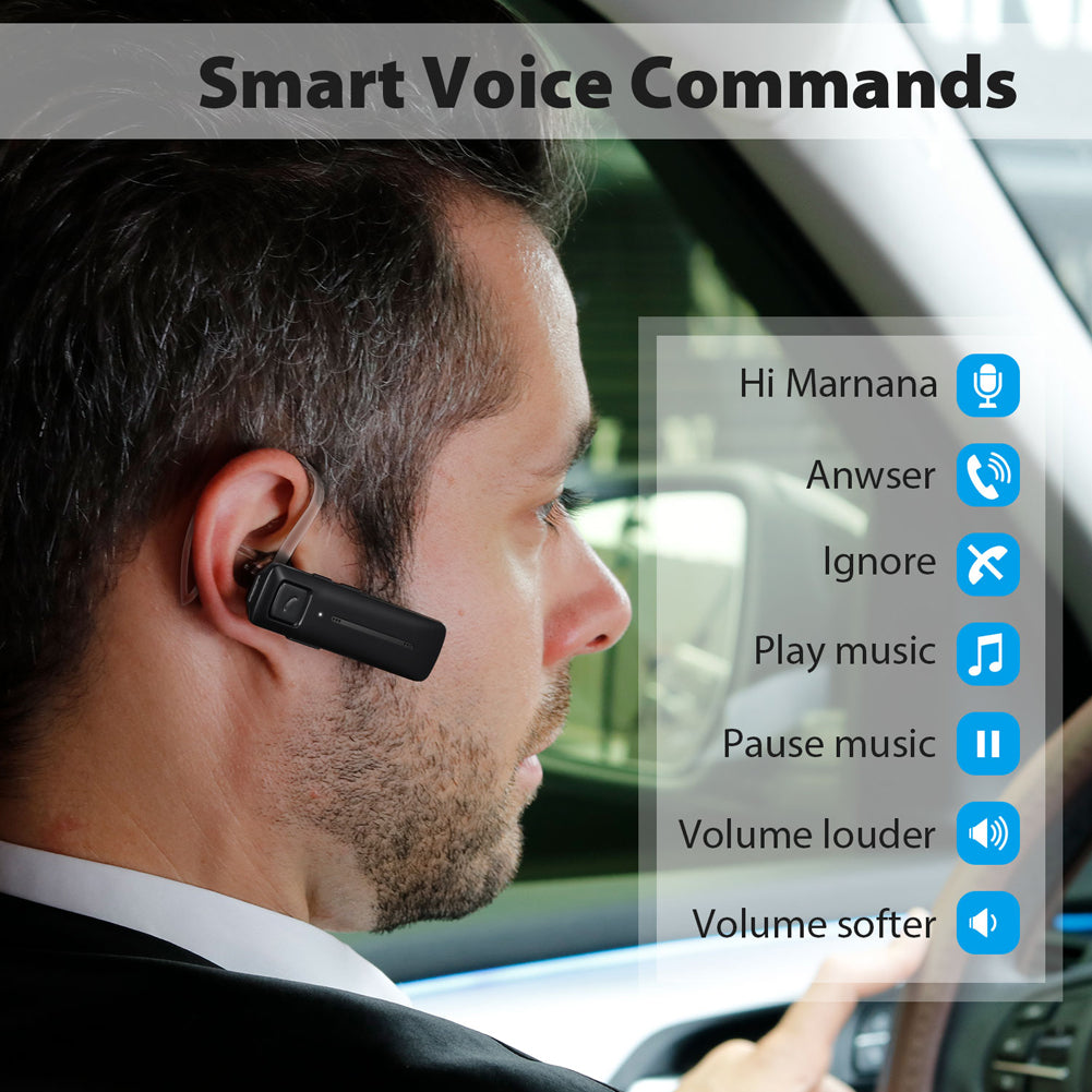 Marnana Voice Commands Bluetooth Headset with 13 Hours Playtime - Grey